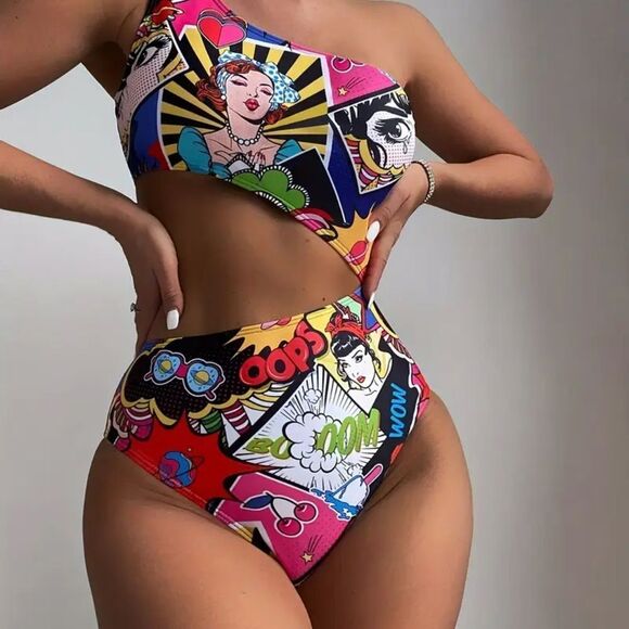 MISSLOOK Colorful Pop Art One Piece Swimsuit - Picture 1 of 9